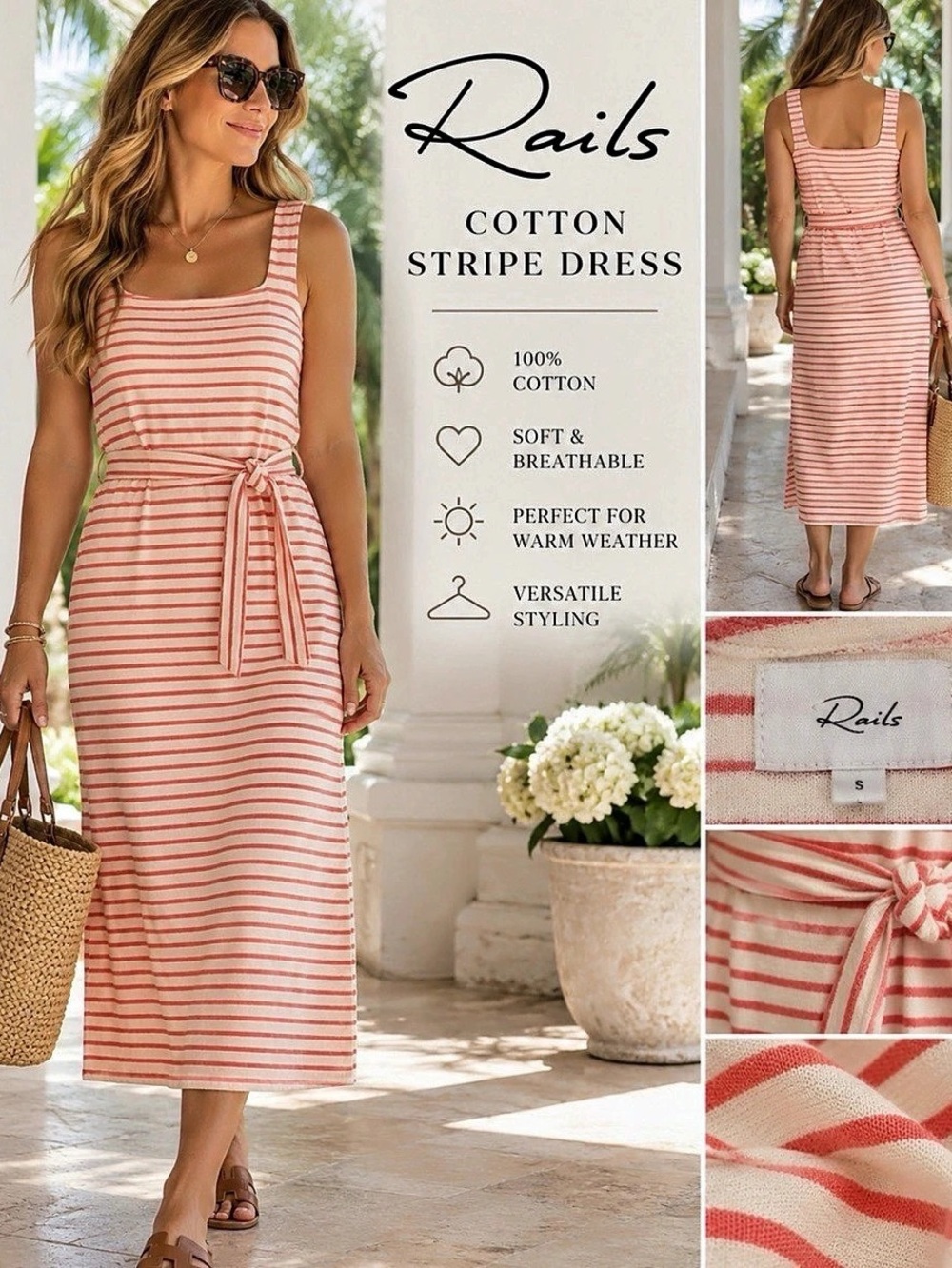 Rails Selah Dress Striped Maxi Pink & White Small